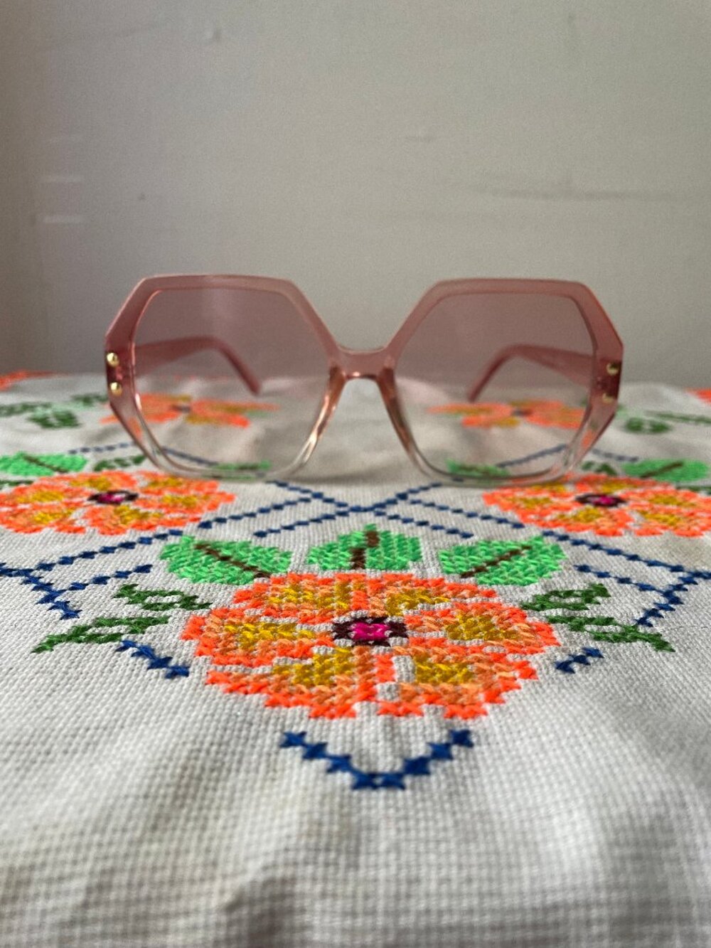Anthropologie Pink & Clear Retro Hexagonal Sunglasses